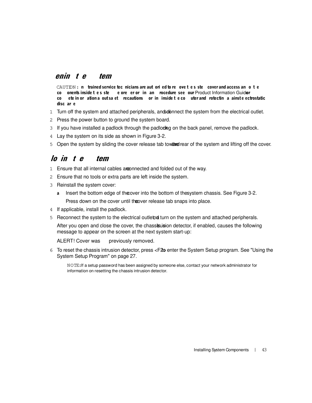 Dell SC1430 owner manual Opening the System, Closing the System 