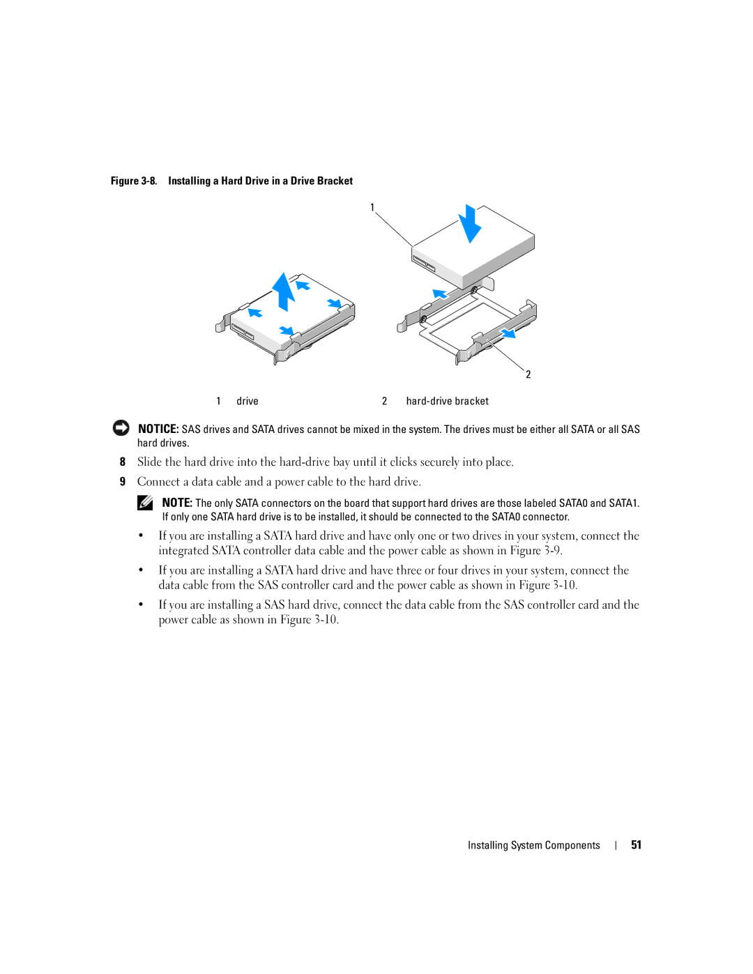 Dell SC1430 owner manual Installing a Hard Drive in a Drive Bracket 