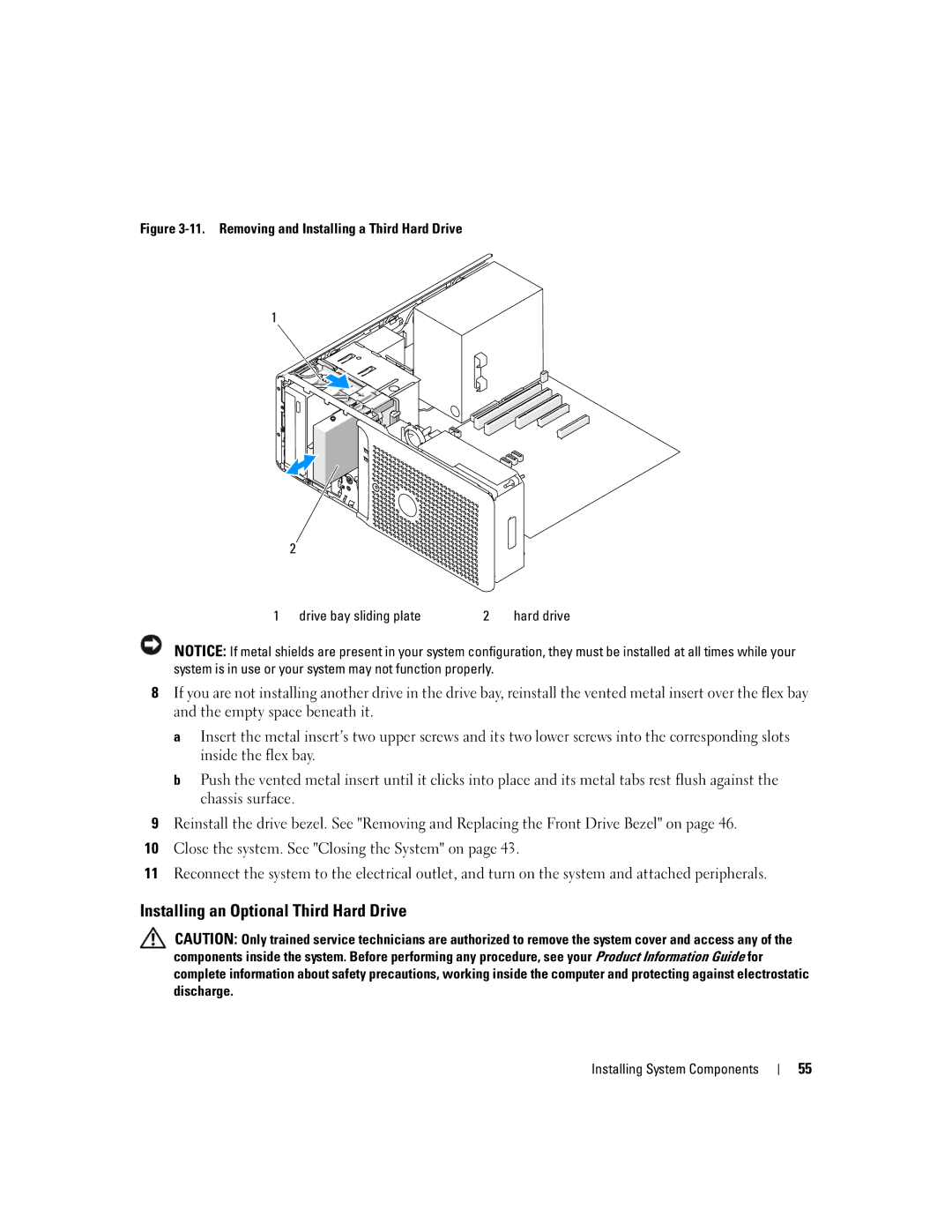 Dell SC1430 owner manual Installing an Optional Third Hard Drive 