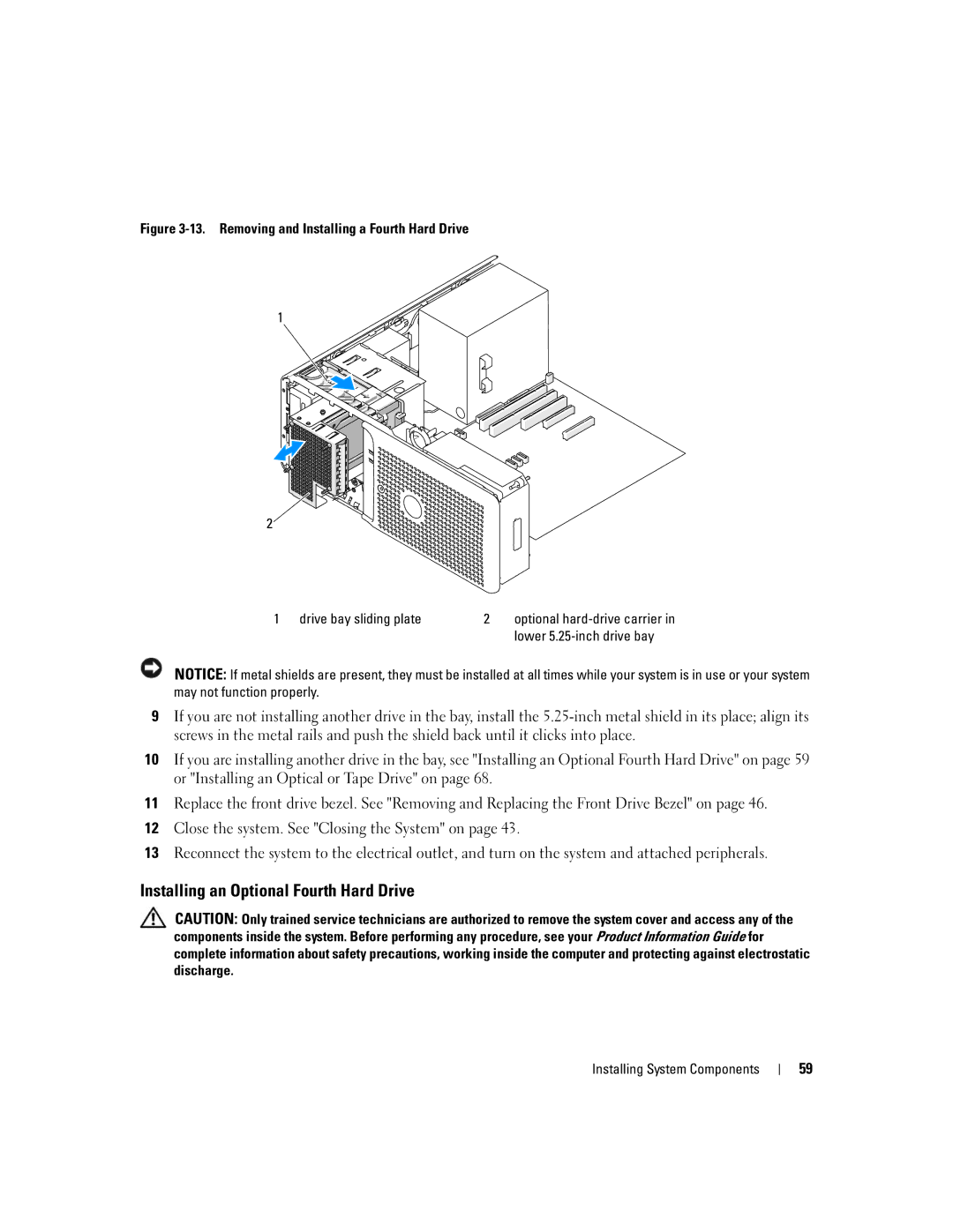 Dell SC1430 owner manual Installing an Optional Fourth Hard Drive, Lower 5.25-inch drive bay 