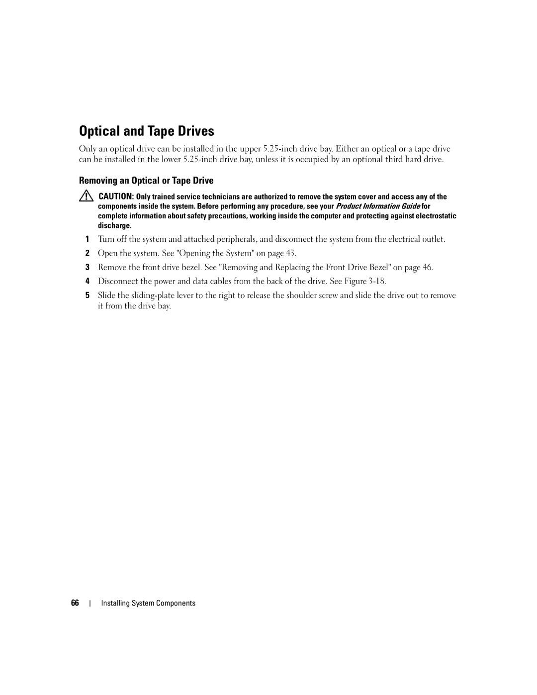 Dell SC1430 owner manual Optical and Tape Drives, Removing an Optical or Tape Drive 