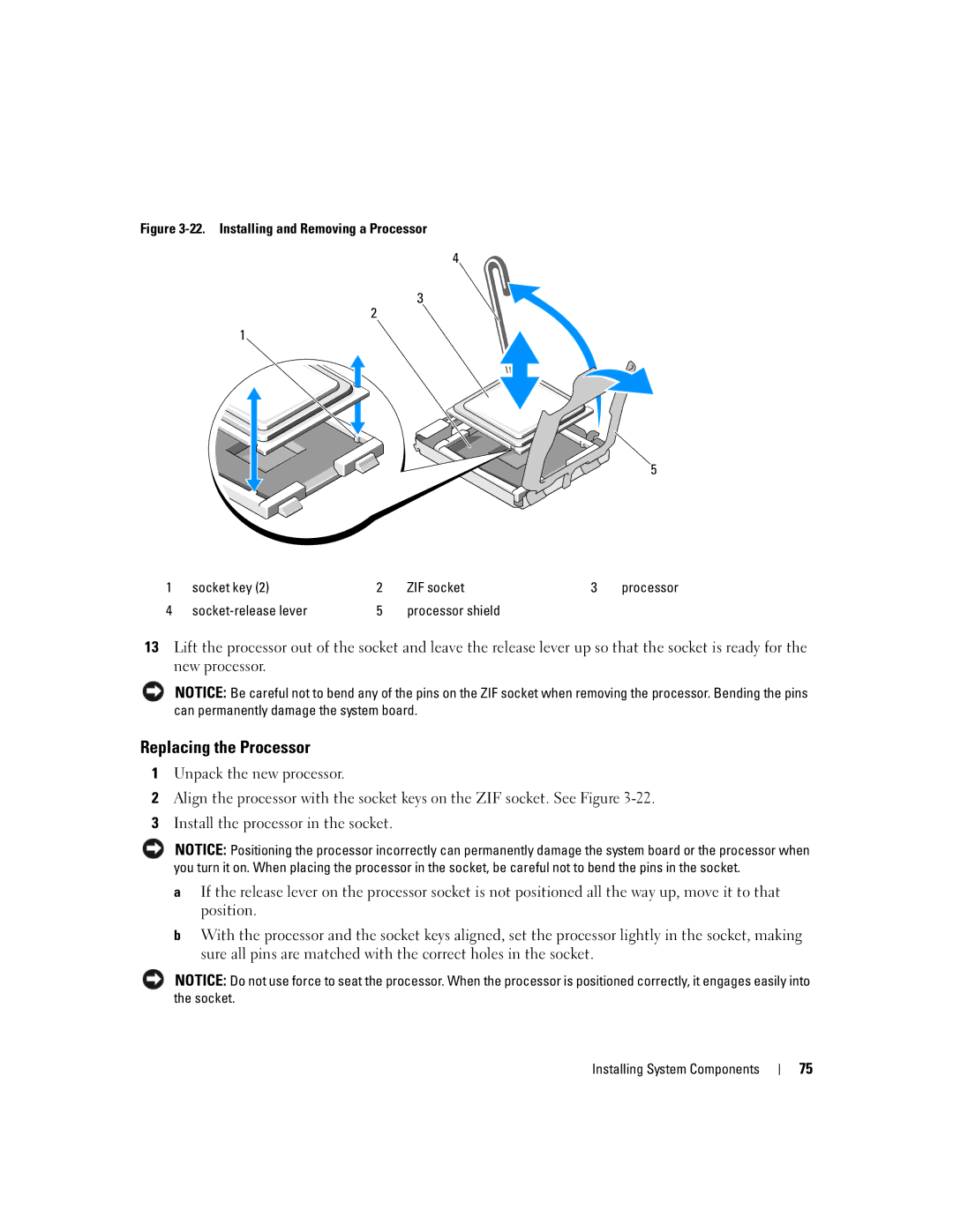 Dell SC1430 owner manual Replacing the Processor, Socket-release lever Processor shield 