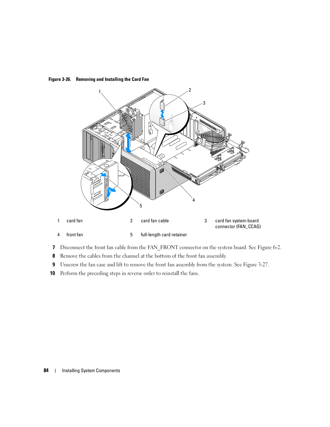 Dell SC1430 owner manual Card fan Card fan cable, Removing and Installing the Card Fan 