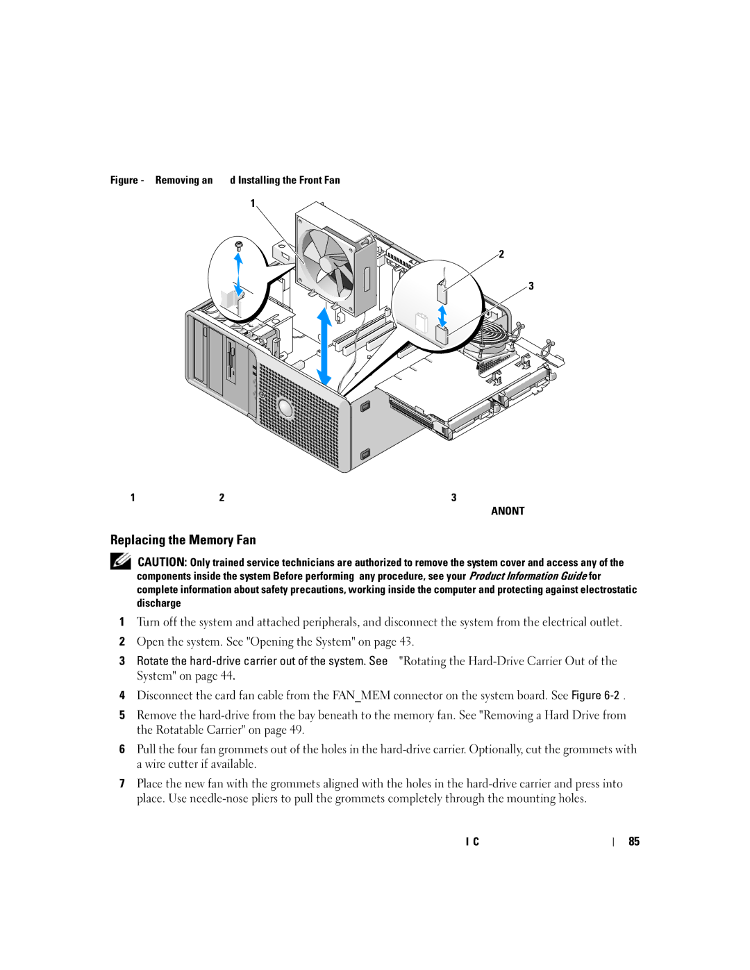 Dell SC1430 owner manual Replacing the Memory Fan 