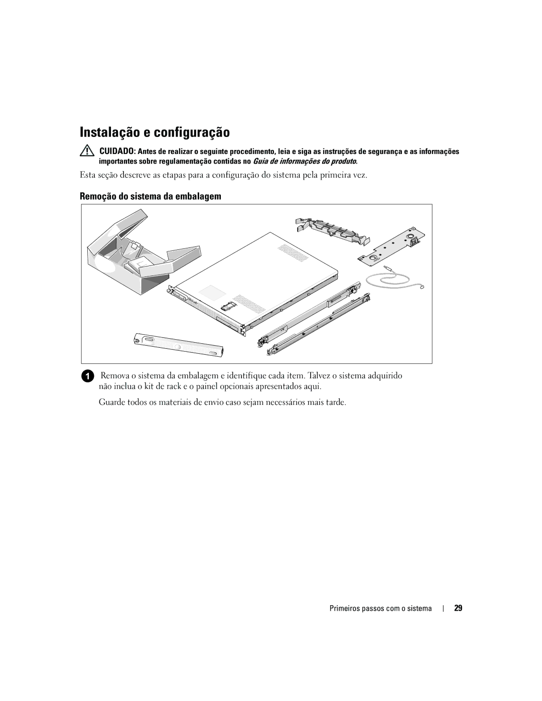 Dell SC1435 manual Instalação e configuração, Remoção do sistema da embalagem 