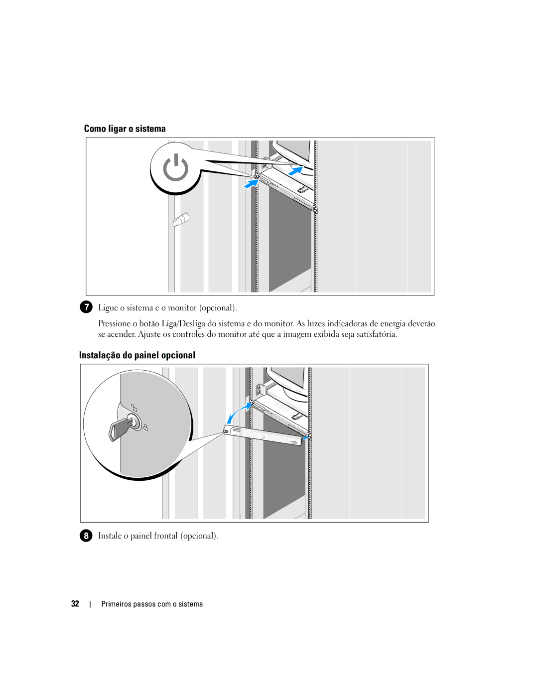 Dell SC1435 manual Como ligar o sistema, Instalação do painel opcional, Ligue o sistema e o monitor opcional 