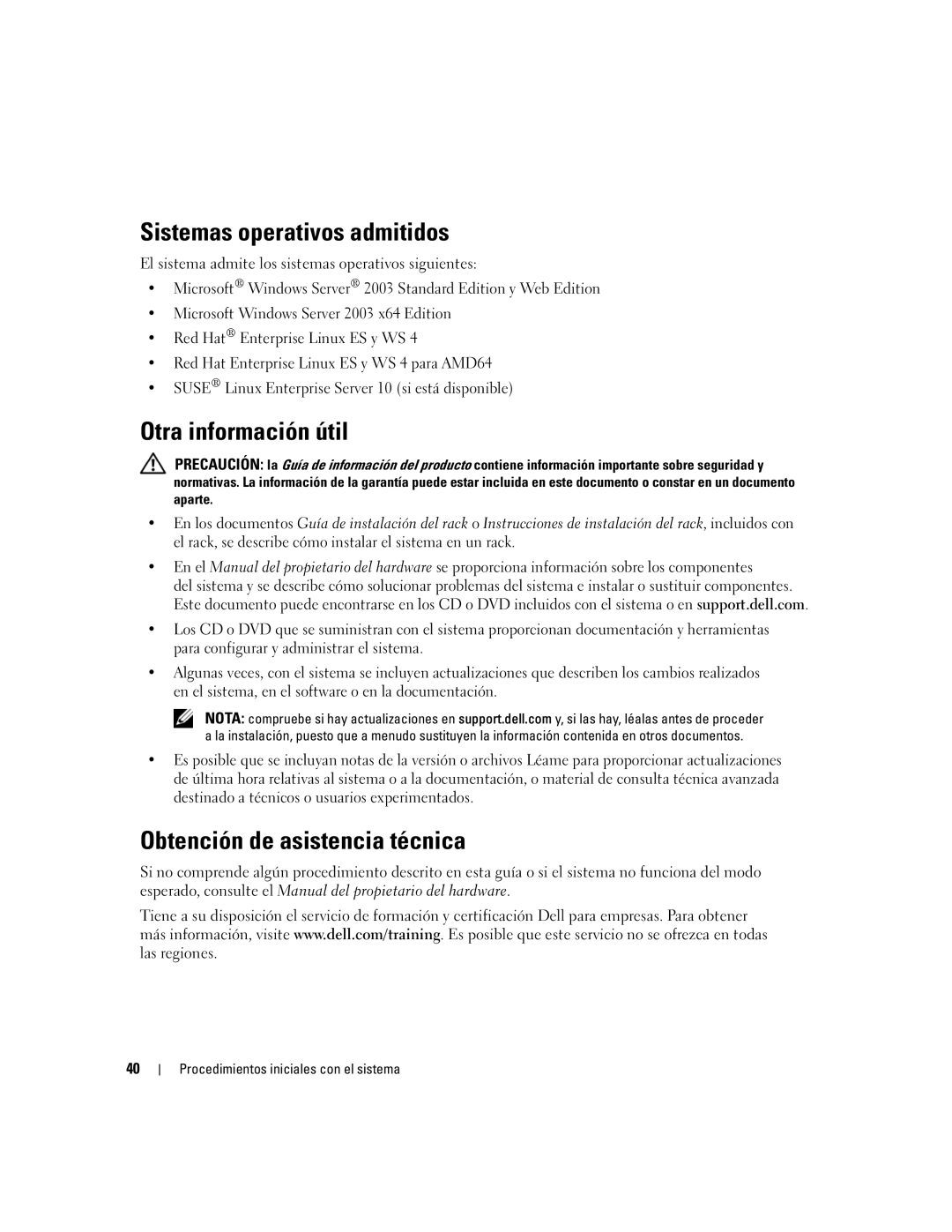 Dell SC1435 manual Sistemas operativos admitidos, Otra información útil, Obtención de asistencia técnica 