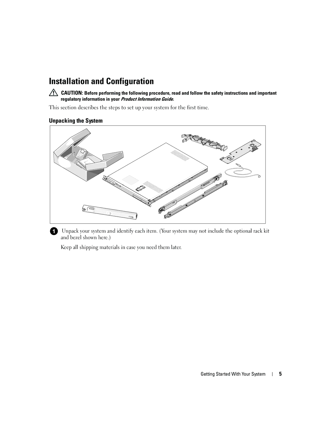 Dell SC1435 manual Installation and Configuration, Unpacking the System 