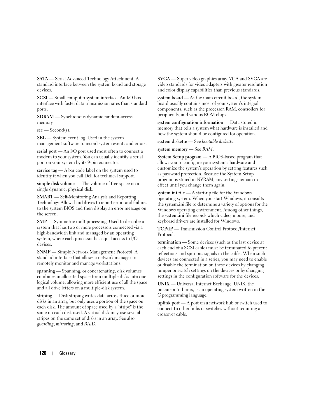 Dell SC1435 owner manual 126, TCP/IP Transmission Control Protocol/Internet Protocol 