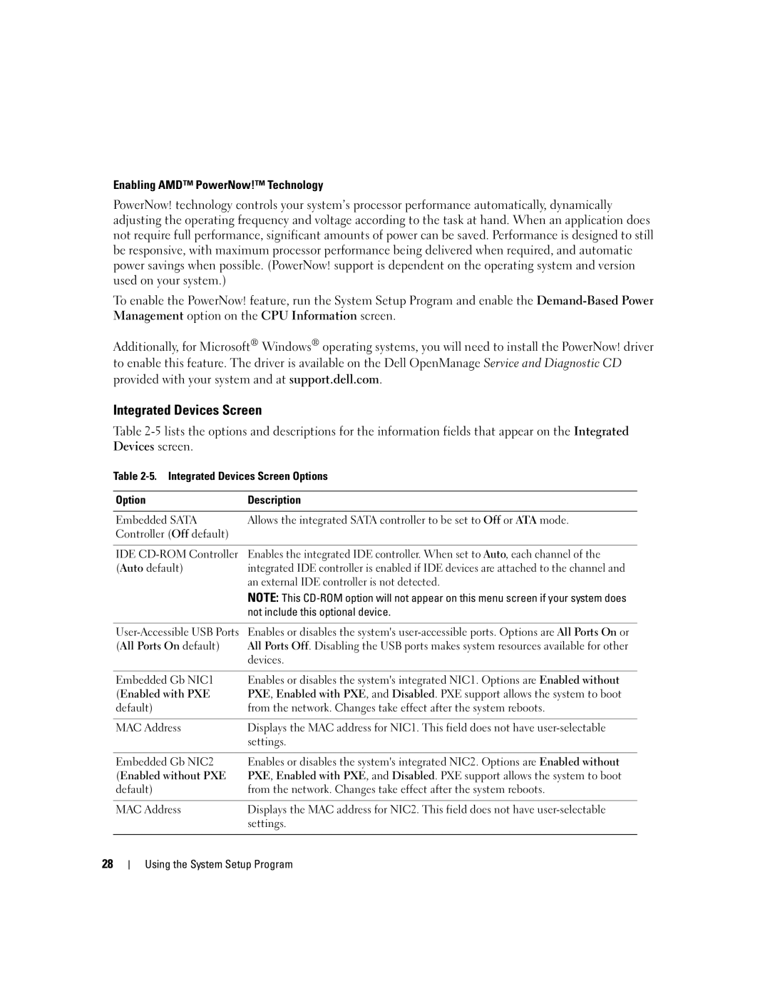 Dell SC1435 owner manual Integrated Devices Screen 