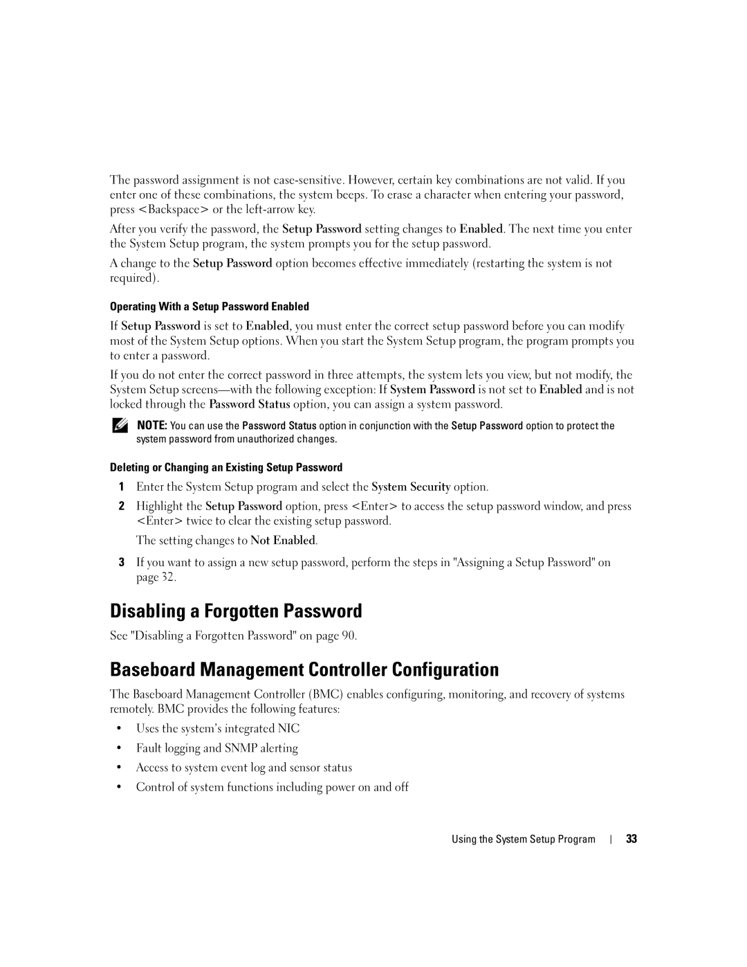 Dell SC1435 owner manual Disabling a Forgotten Password, Baseboard Management Controller Configuration 