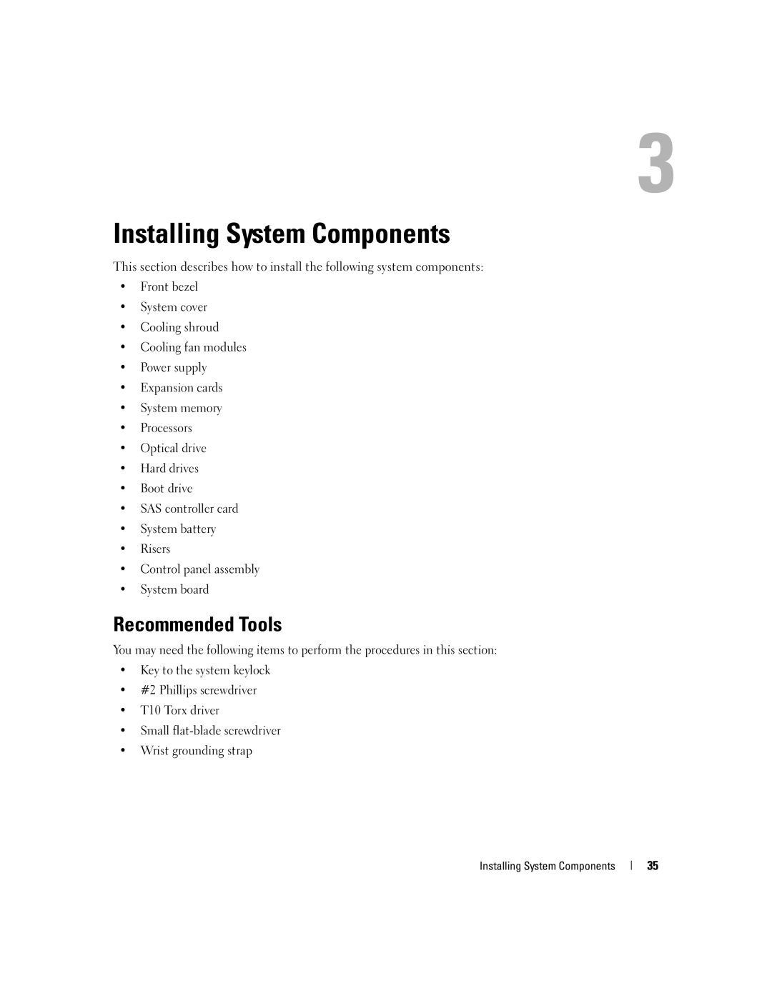 Dell SC1435 owner manual Recommended Tools, Installing System Components 