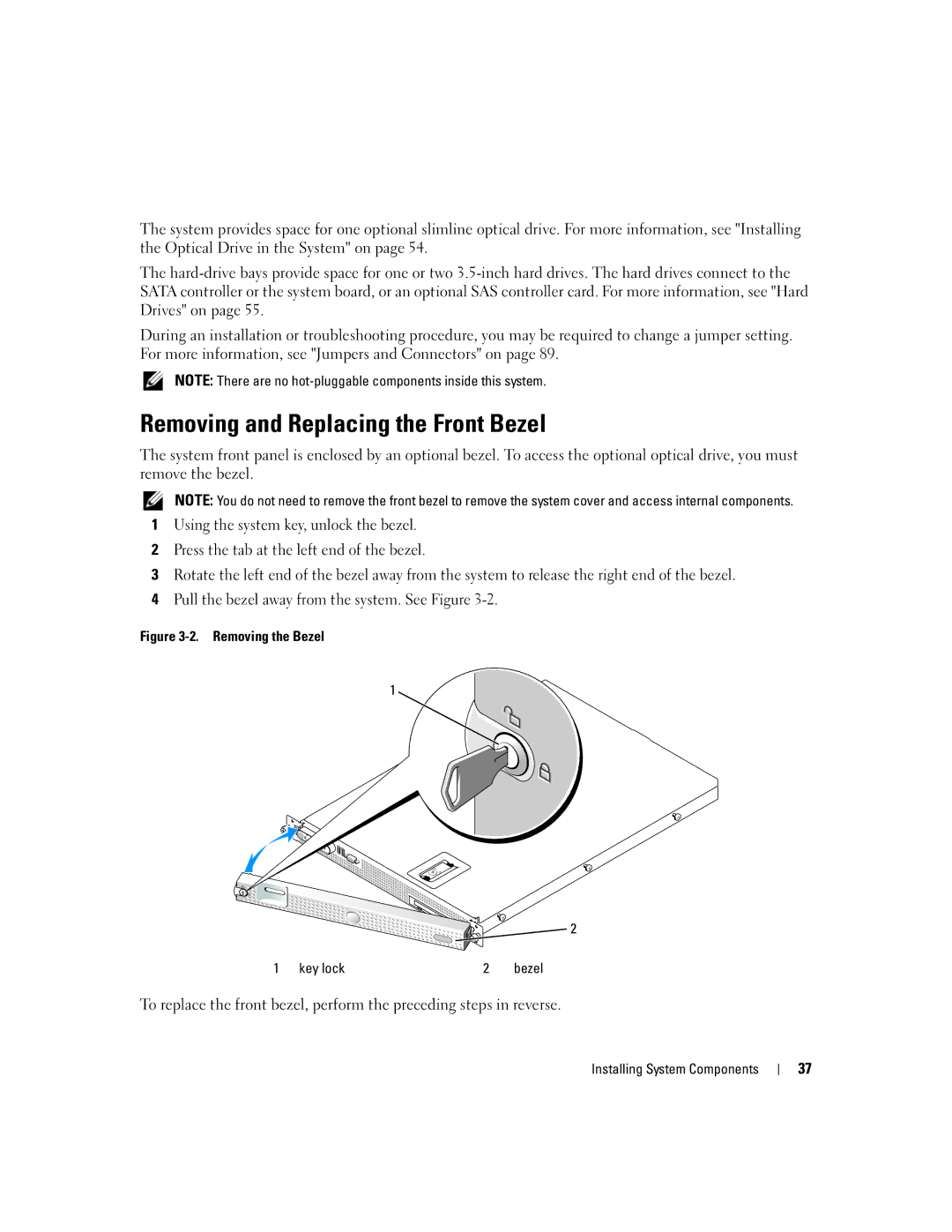 Dell SC1435 owner manual Removing and Replacing the Front Bezel, Removing the Bezel Key lock 