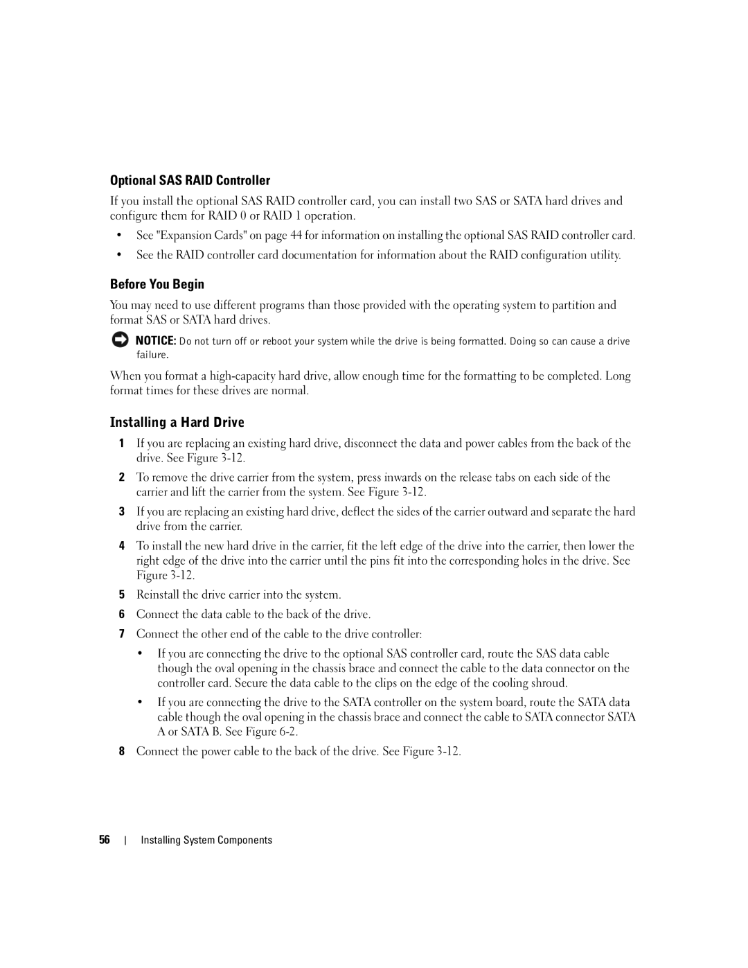 Dell SC1435 owner manual Optional SAS RAID Controller, Before You Begin, Installing a Hard Drive 