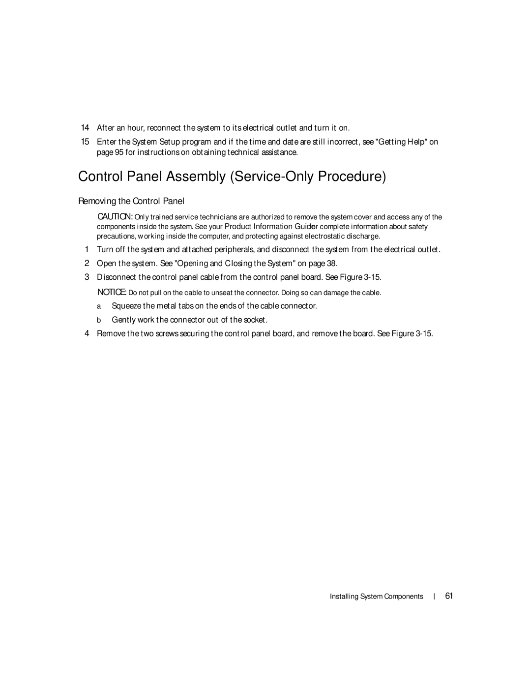 Dell SC1435 owner manual Control Panel Assembly Service-Only Procedure, Removing the Control Panel 