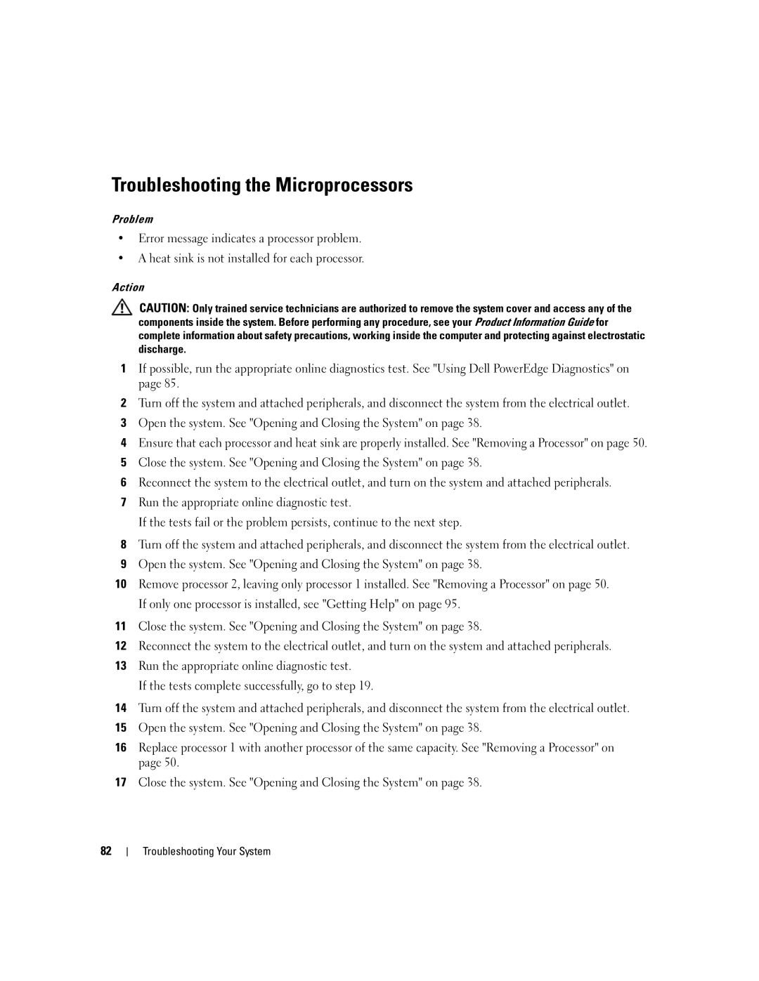 Dell SC1435 owner manual Troubleshooting the Microprocessors 