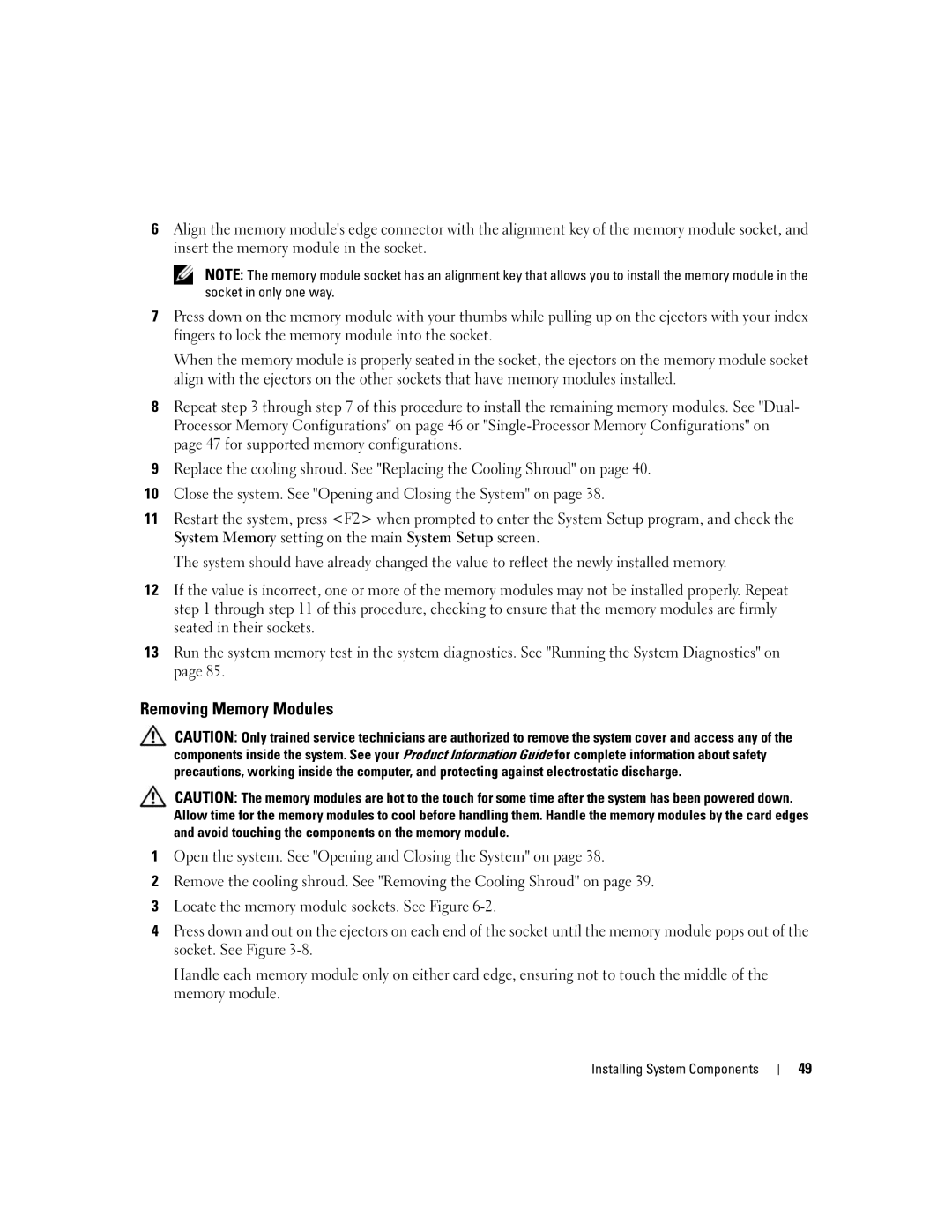 Dell SC1435 owner manual Removing Memory Modules 