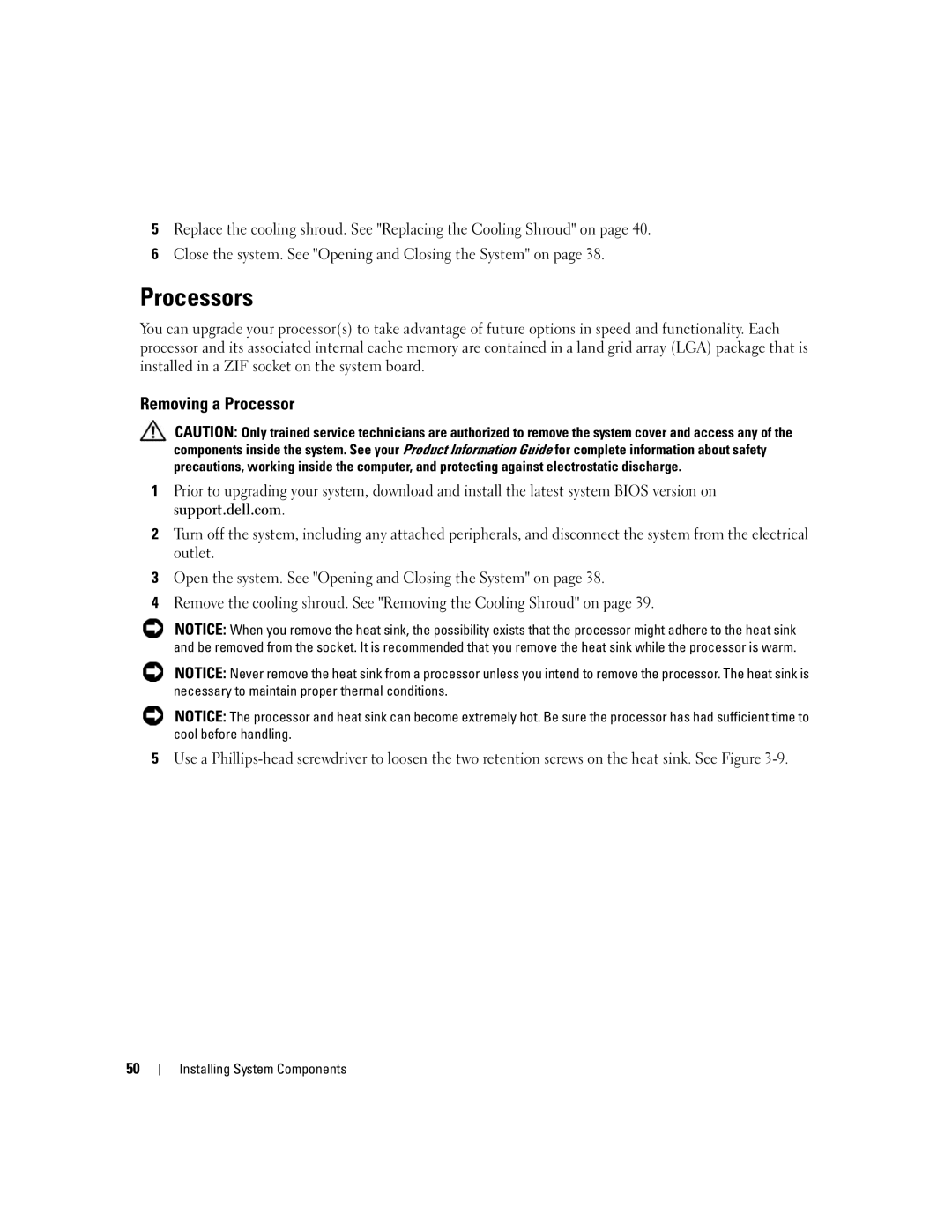 Dell SC1435 owner manual Processors, Removing a Processor 