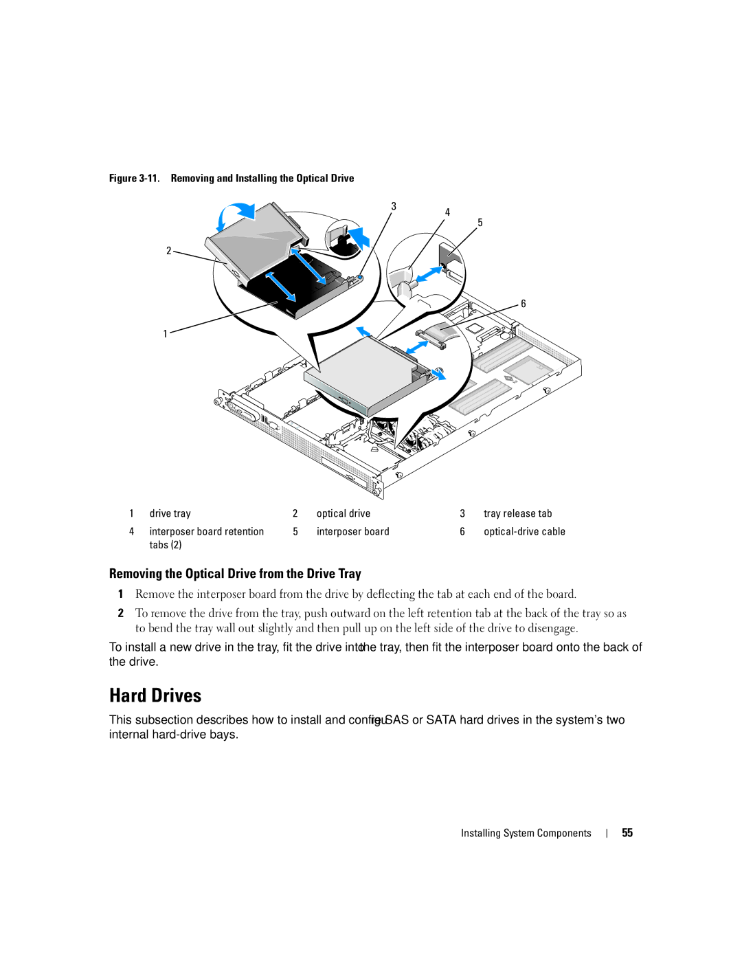 Dell SC1435 owner manual Hard Drives, Removing the Optical Drive from the Drive Tray, Interposer board, Tabs 