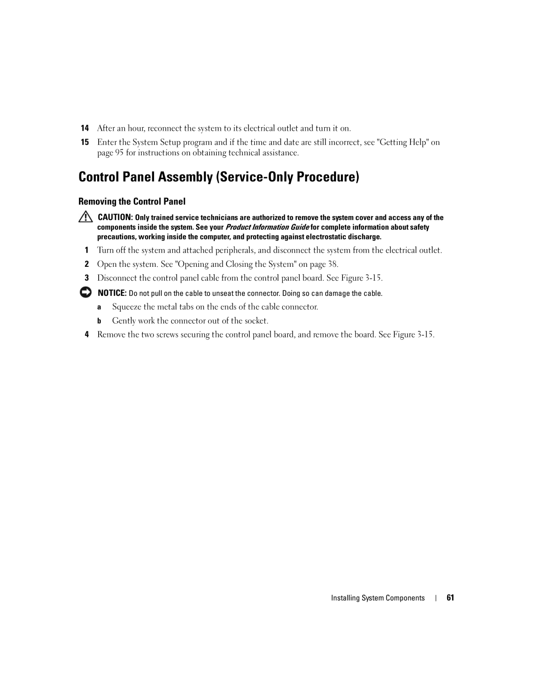 Dell SC1435 owner manual Control Panel Assembly Service-Only Procedure, Removing the Control Panel 