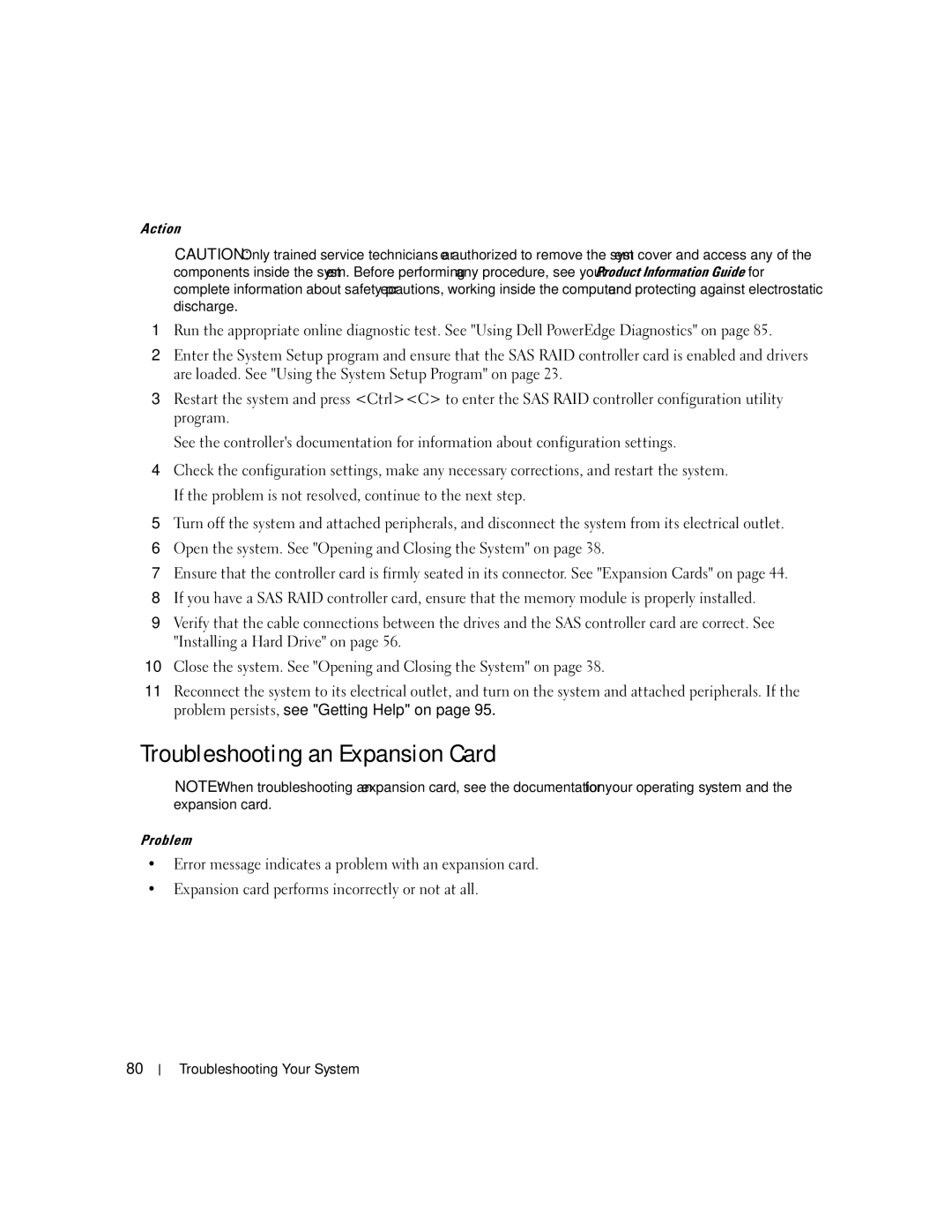 Dell SC1435 owner manual Troubleshooting an Expansion Card 