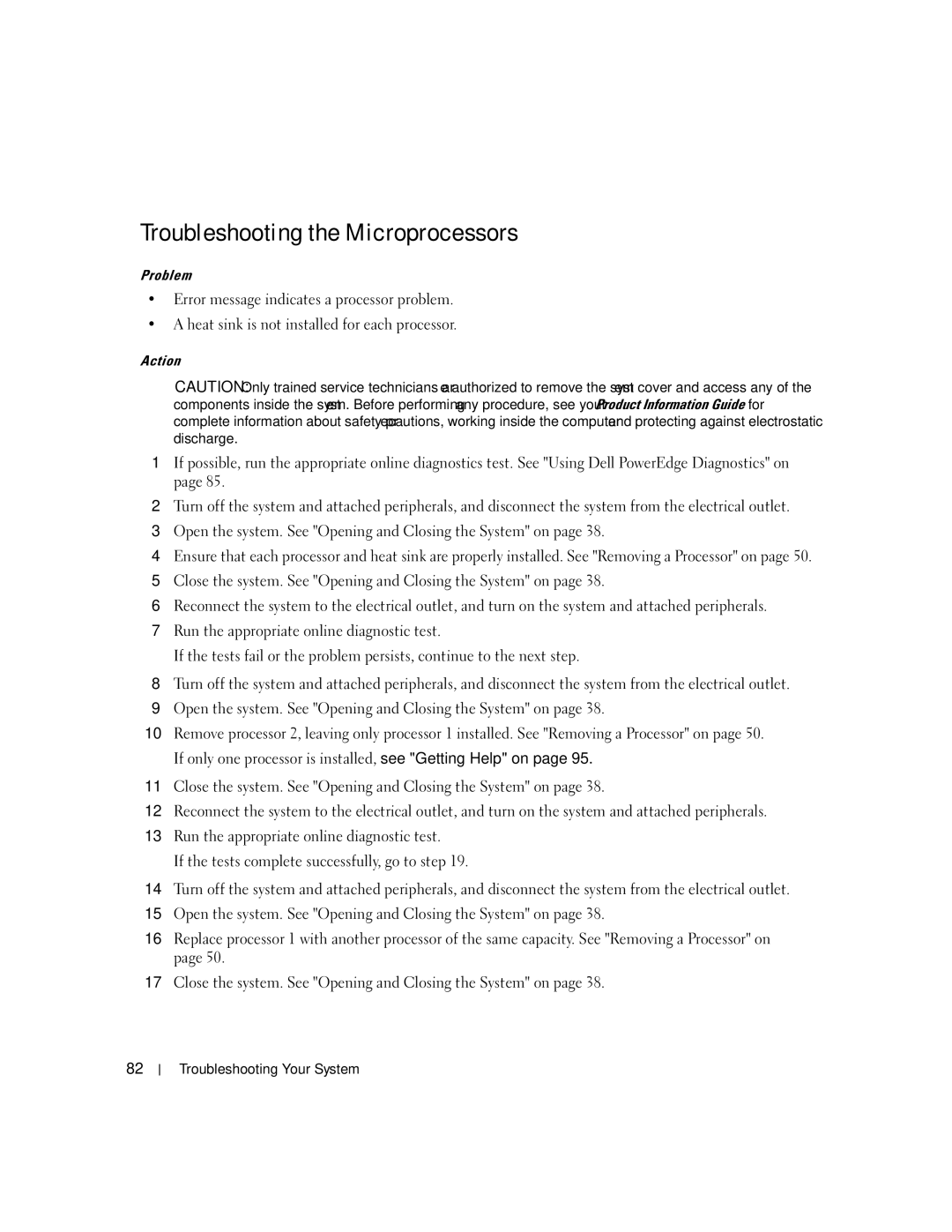 Dell SC1435 owner manual Troubleshooting the Microprocessors 