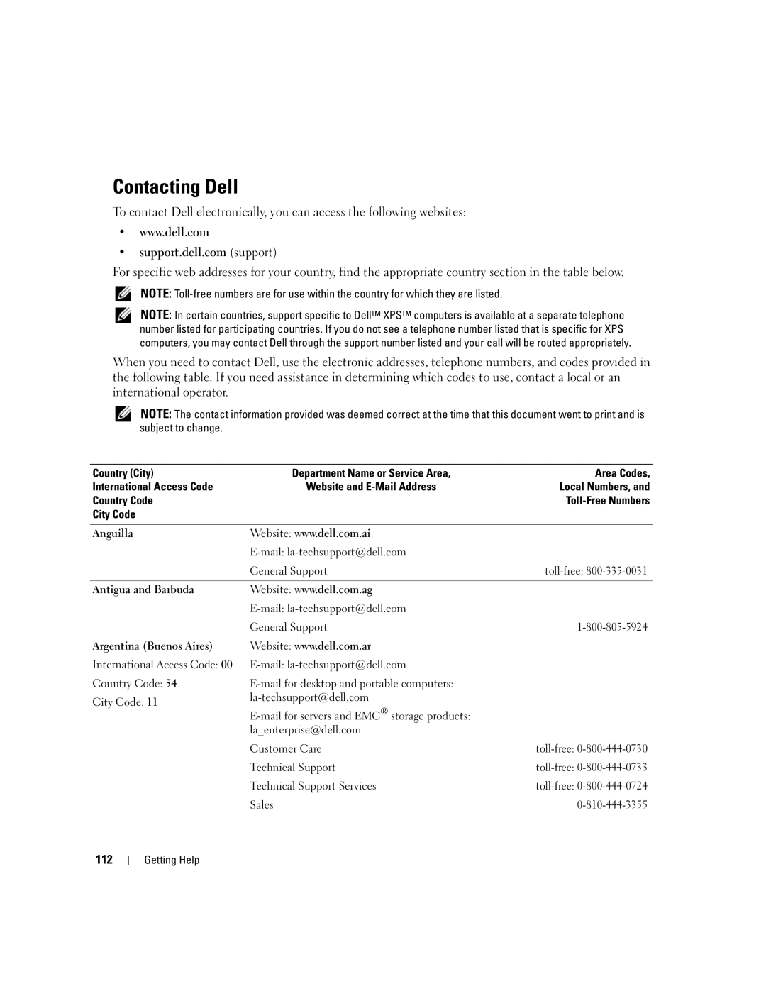 Dell SC440 owner manual Contacting Dell, 112 