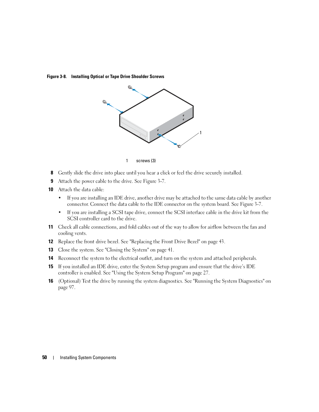 Dell SC440 owner manual Installing Optical or Tape Drive Shoulder Screws 