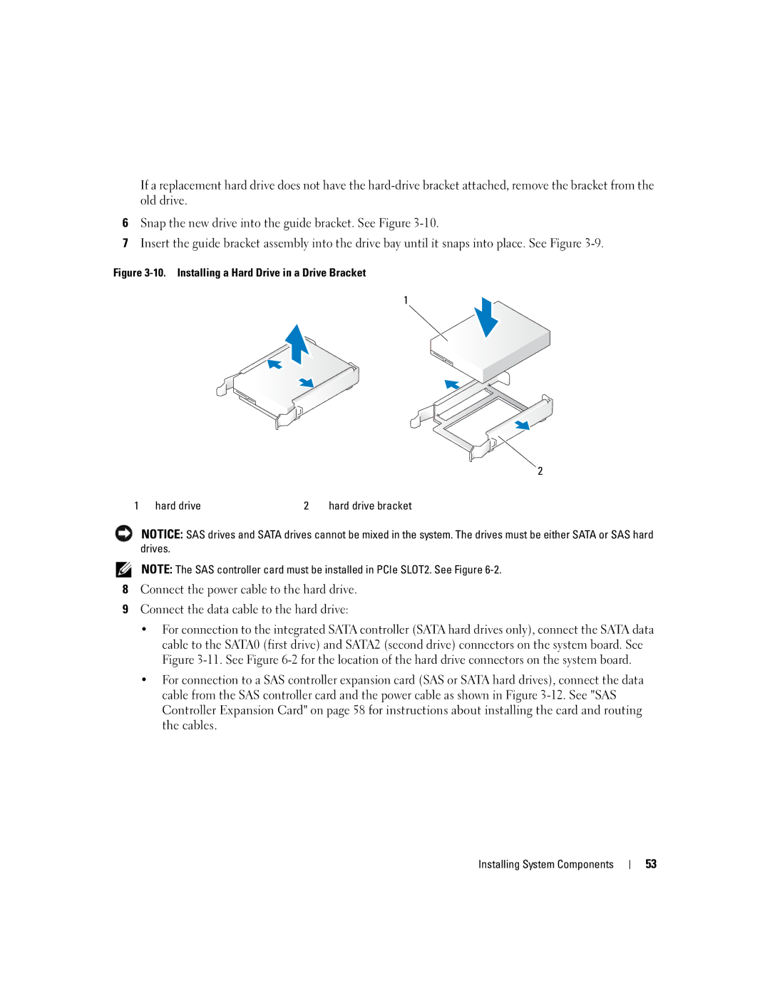 Dell SC440 owner manual Installing a Hard Drive in a Drive Bracket Hard drive 