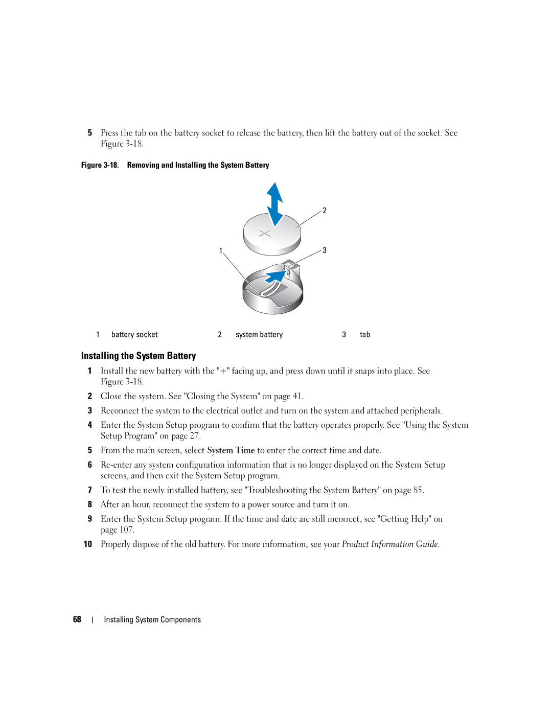 Dell SC440 owner manual Installing the System Battery 