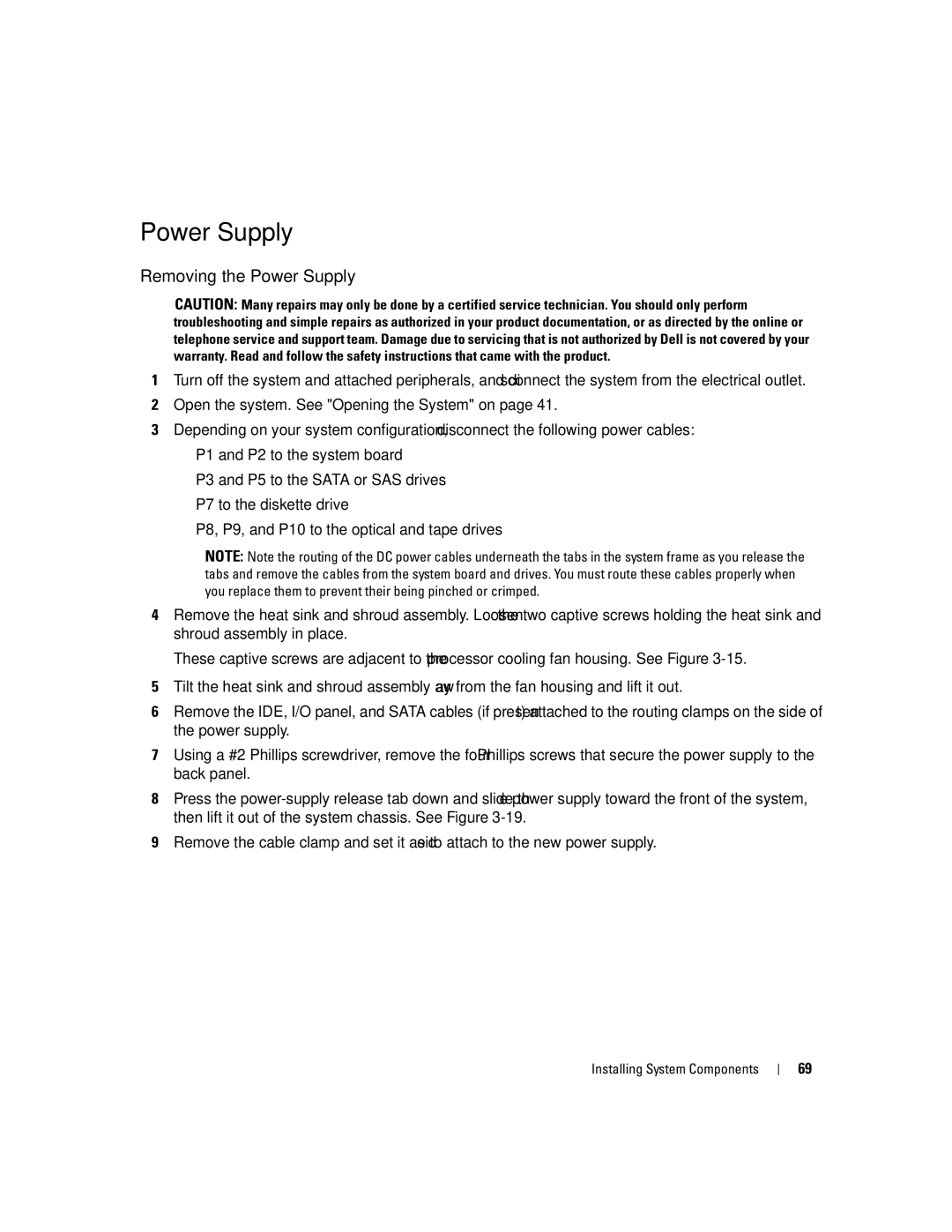 Dell SC440 owner manual Removing the Power Supply 