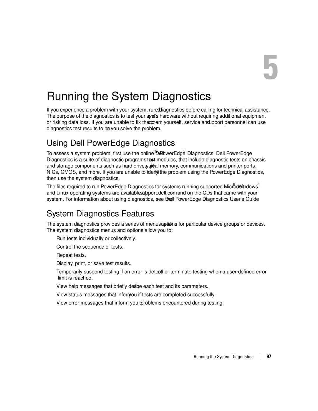 Dell SC440 owner manual Using Dell PowerEdge Diagnostics, System Diagnostics Features, Running the System Diagnostics 