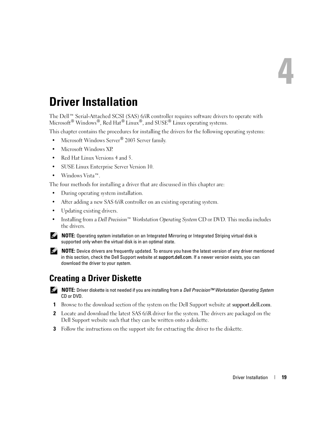 Dell SCSI 6/IR manual Driver Installation, Creating a Driver Diskette 