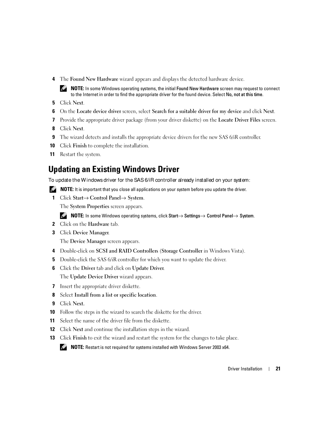 Dell SCSI 6/IR manual Updating an Existing Windows Driver 