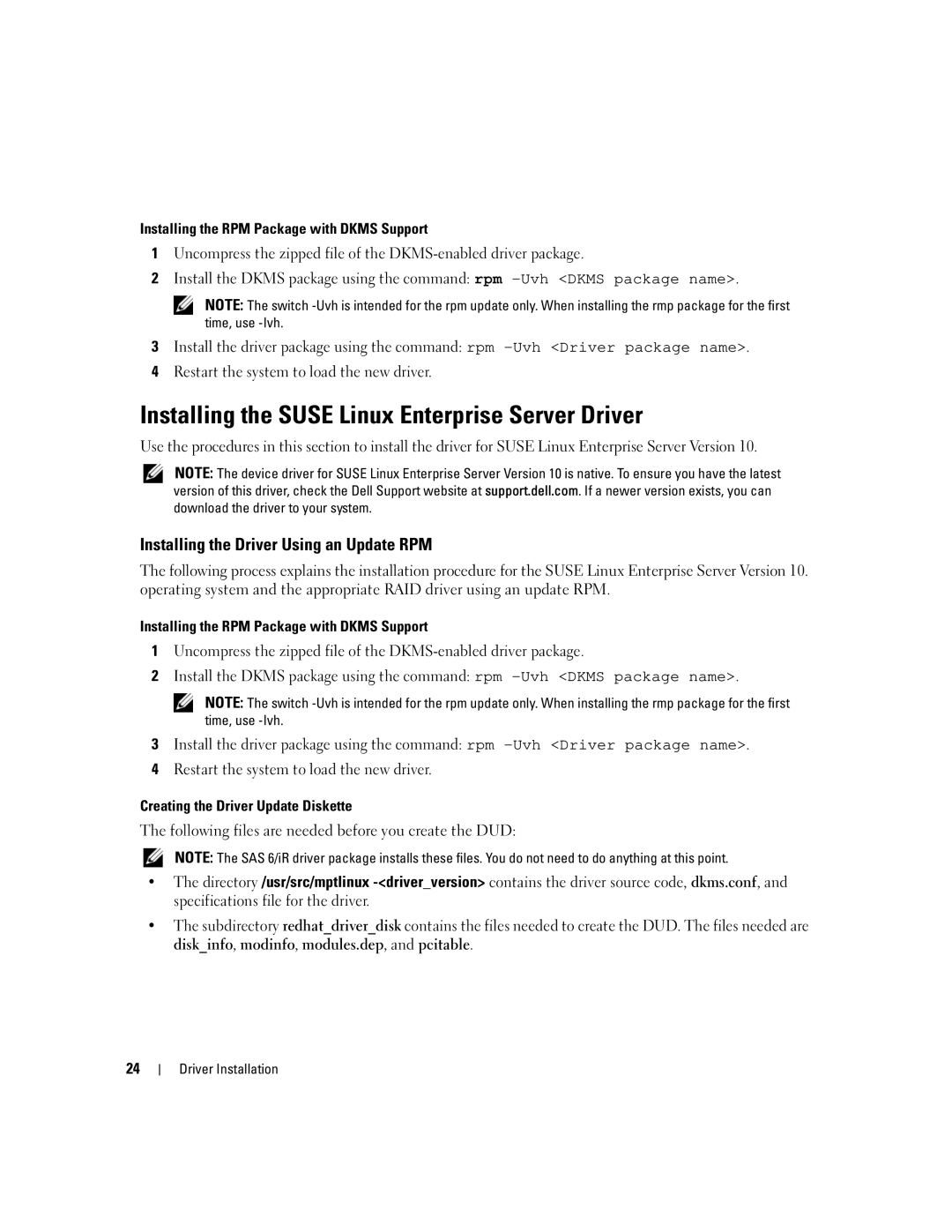 Dell SCSI 6/IR manual Installing the Suse Linux Enterprise Server Driver 