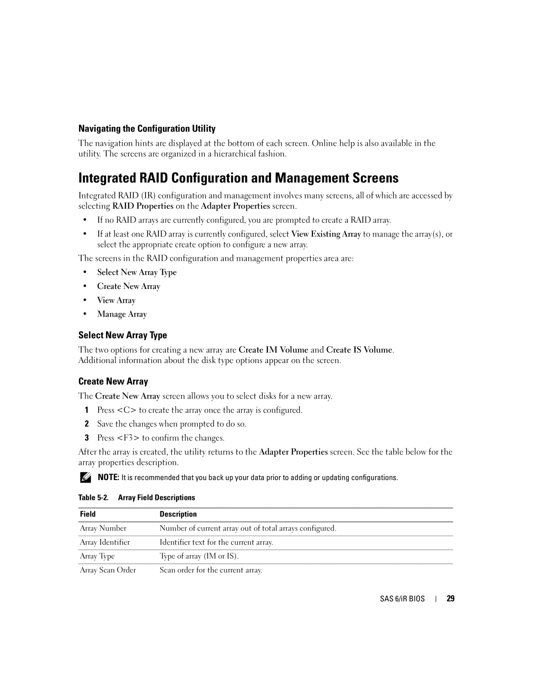 Dell SCSI 6/IR manual Integrated RAID Configuration and Management Screens, Navigating the Configuration Utility 