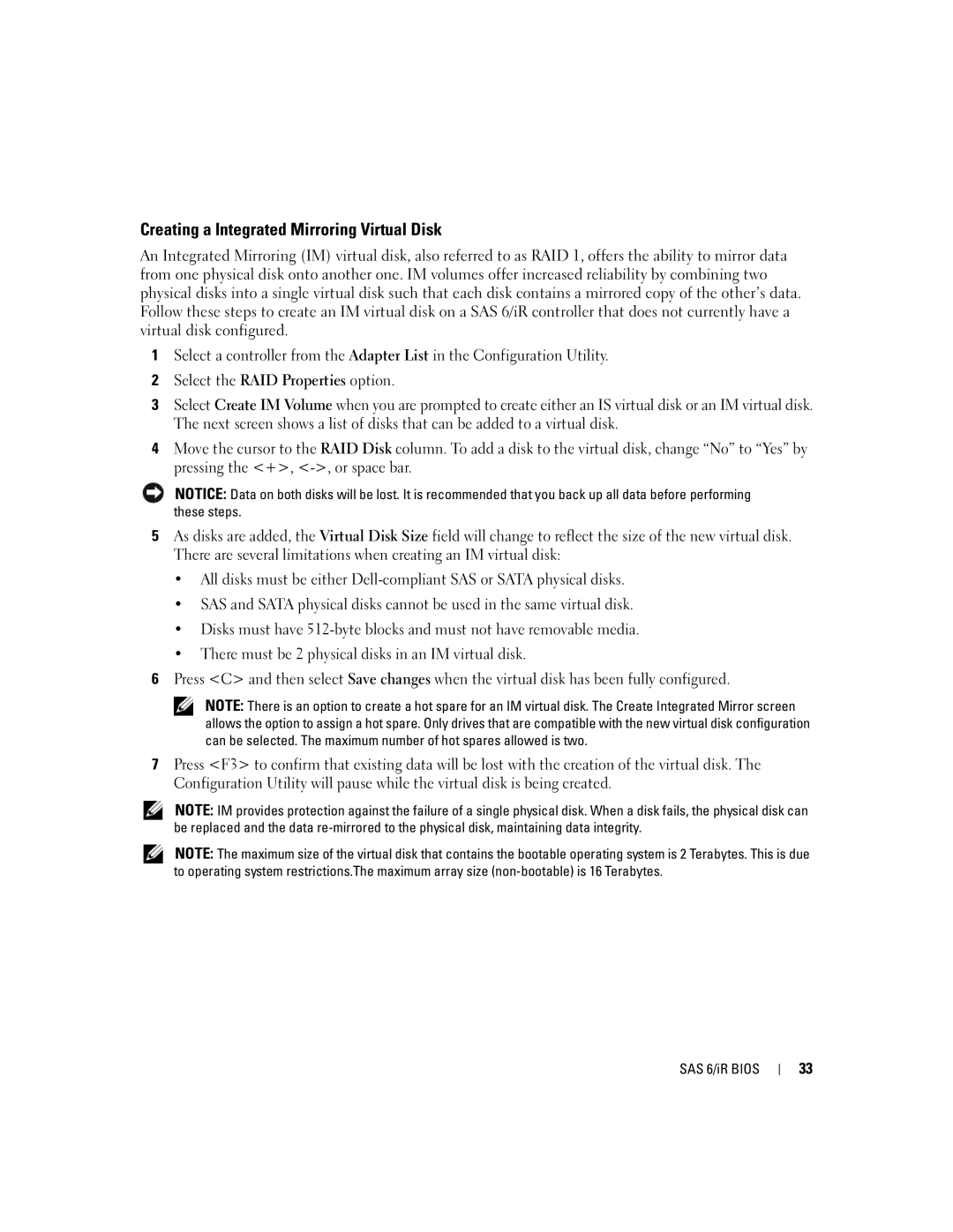 Dell SCSI 6/IR manual Creating a Integrated Mirroring Virtual Disk 