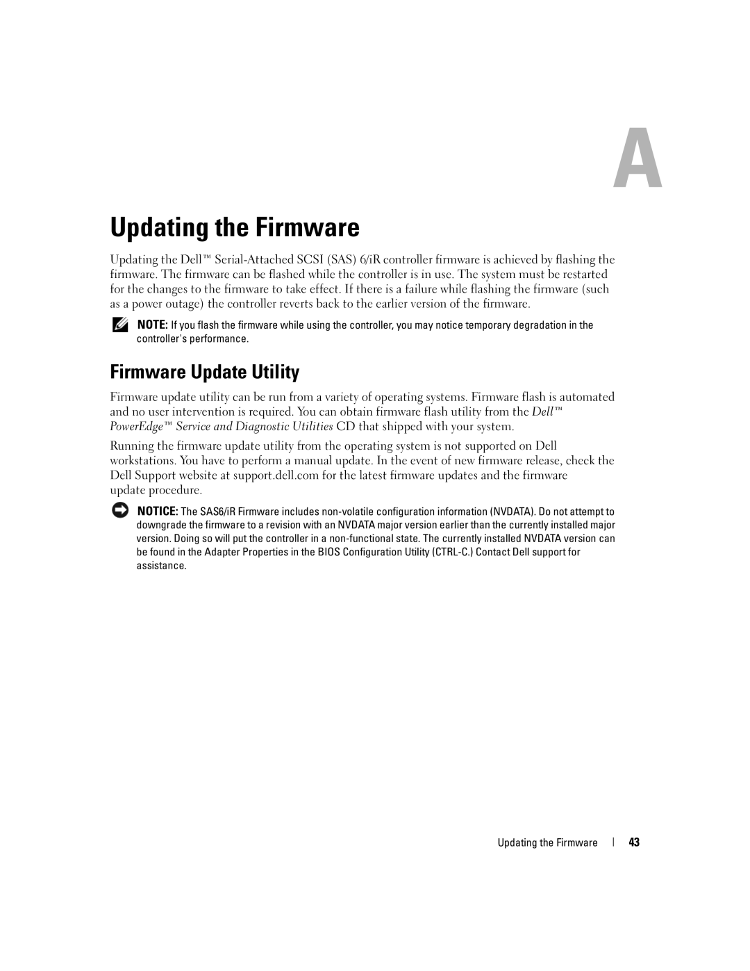 Dell SCSI 6/IR manual Updating the Firmware, Firmware Update Utility 