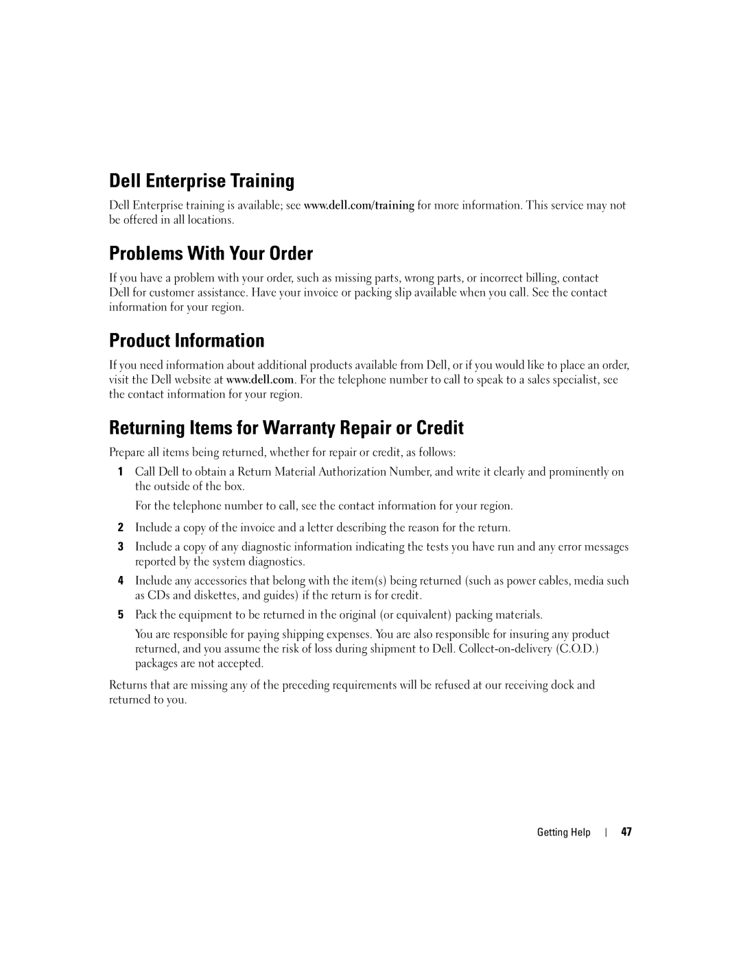 Dell SCSI 6/IR manual Dell Enterprise Training Problems With Your Order 