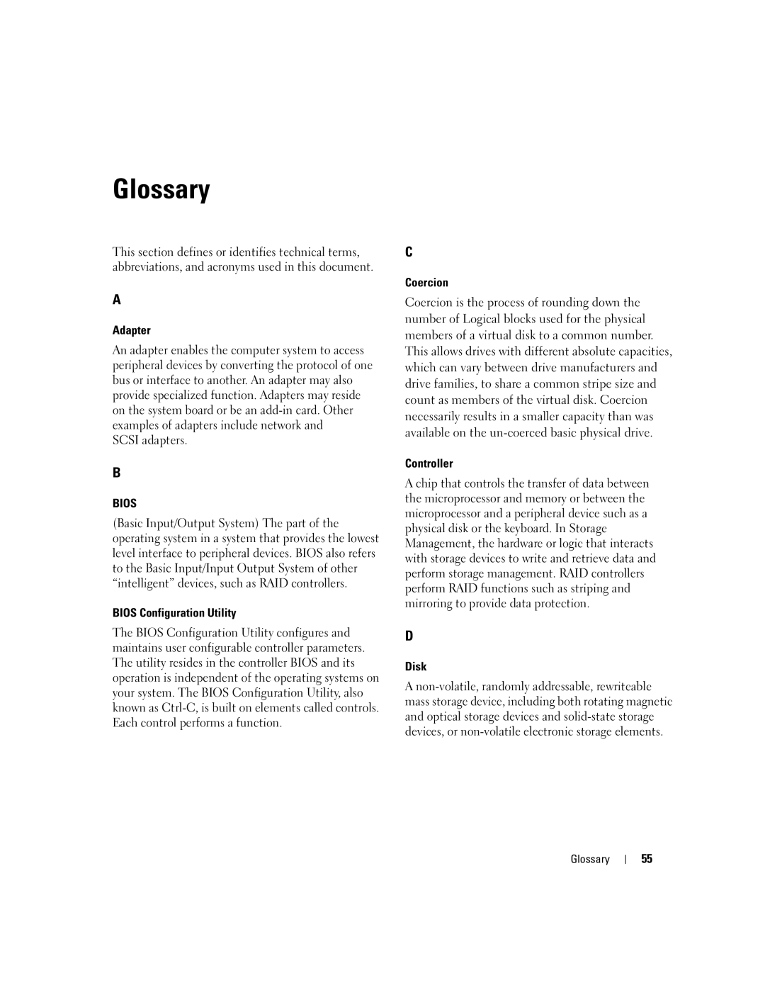 Dell SCSI 6/IR manual Glossary, Adapter 