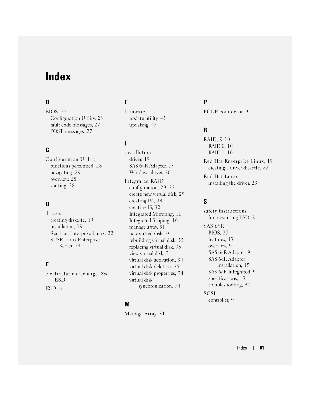 Dell SCSI 6/IR manual Index, Esd 