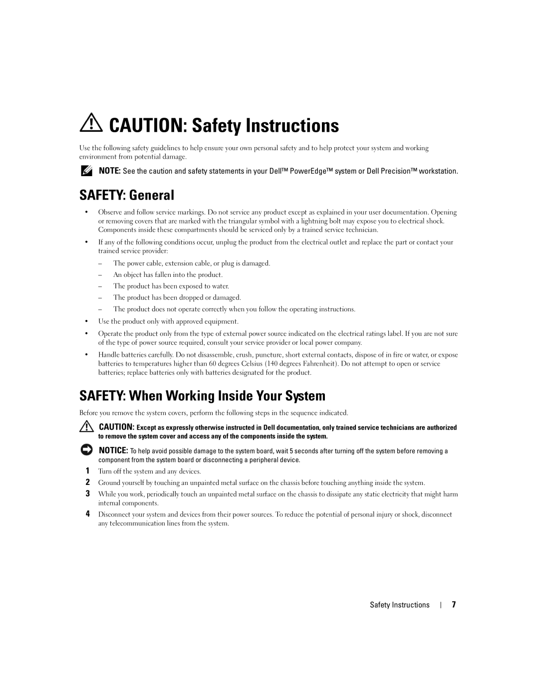 Dell SCSI 6/IR manual Safety General, Safety Instructions 