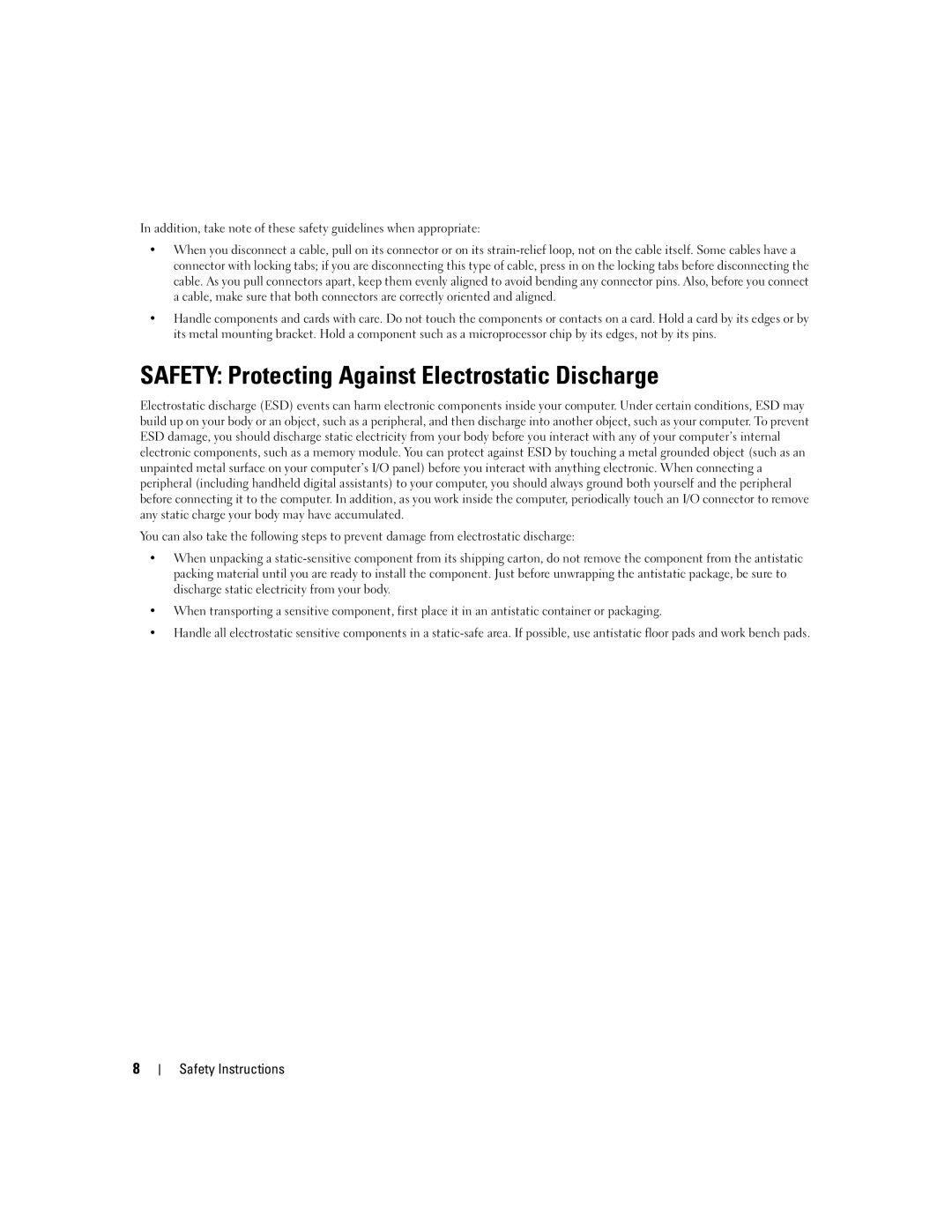 Dell SCSI 6/IR manual Safety Protecting Against Electrostatic Discharge 