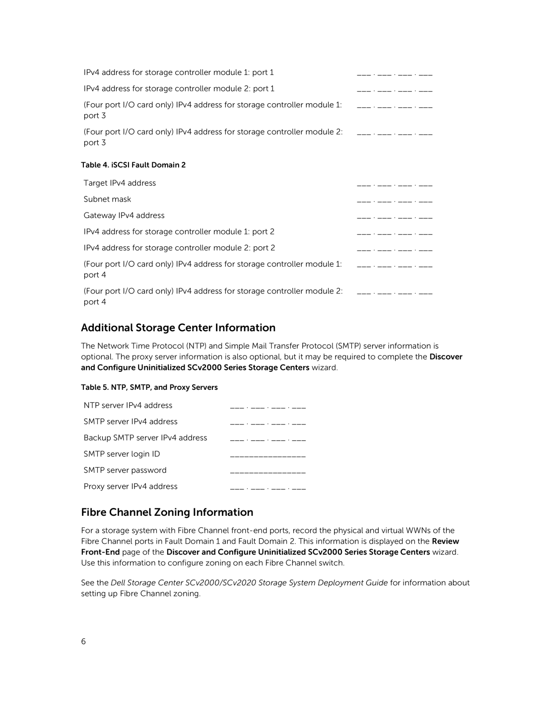 Dell SCv2020, SCv2000 manual Additional Storage Center Information, Fibre Channel Zoning Information 