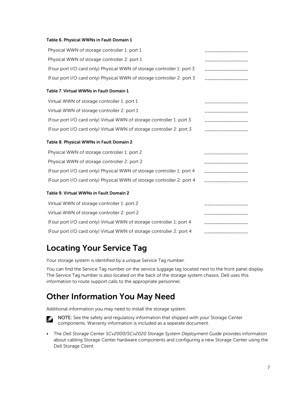 Dell SCv2000, SCv2020 manual Locating Your Service Tag, Other Information You May Need 