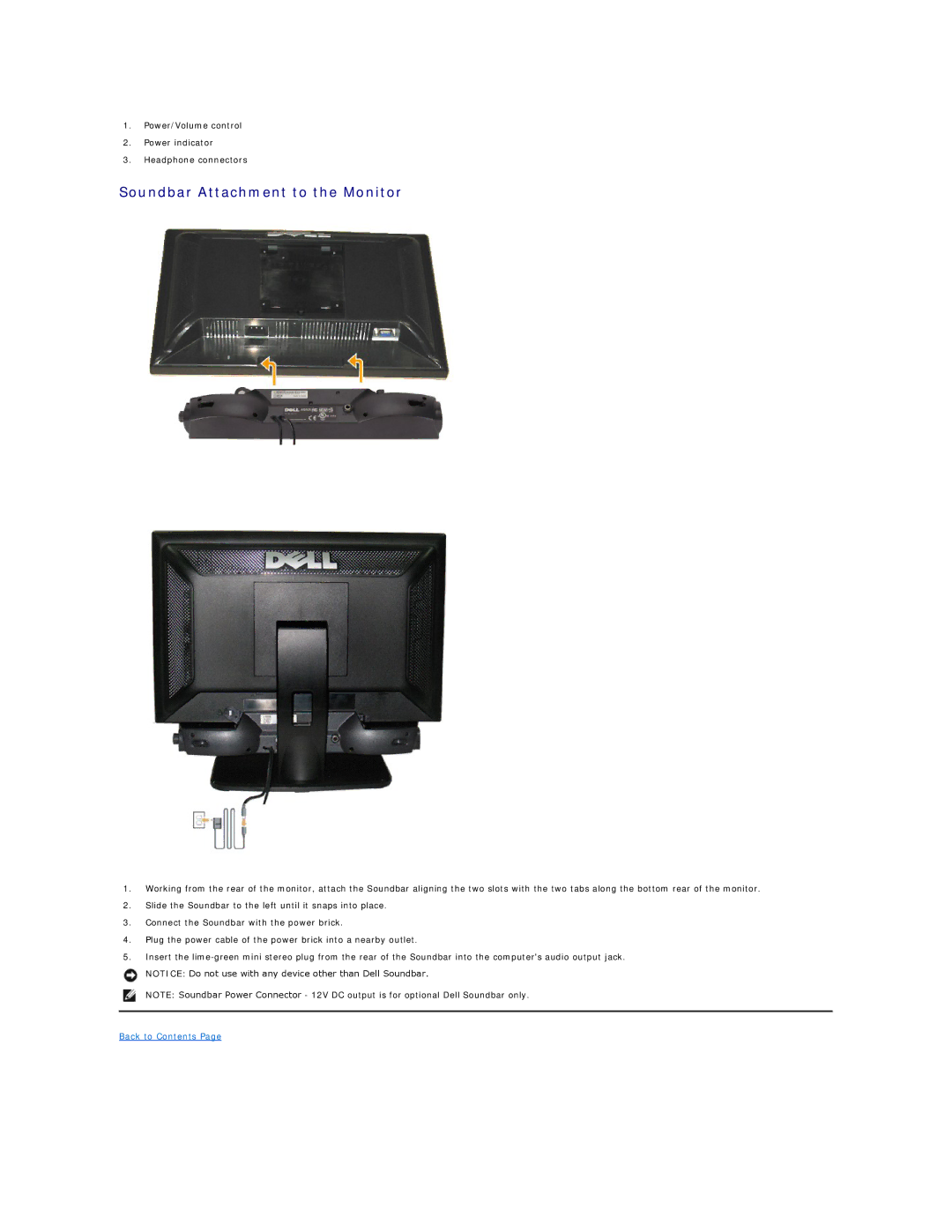 Dell SE178WFP manual Soundbar Attachment to the Monitor 