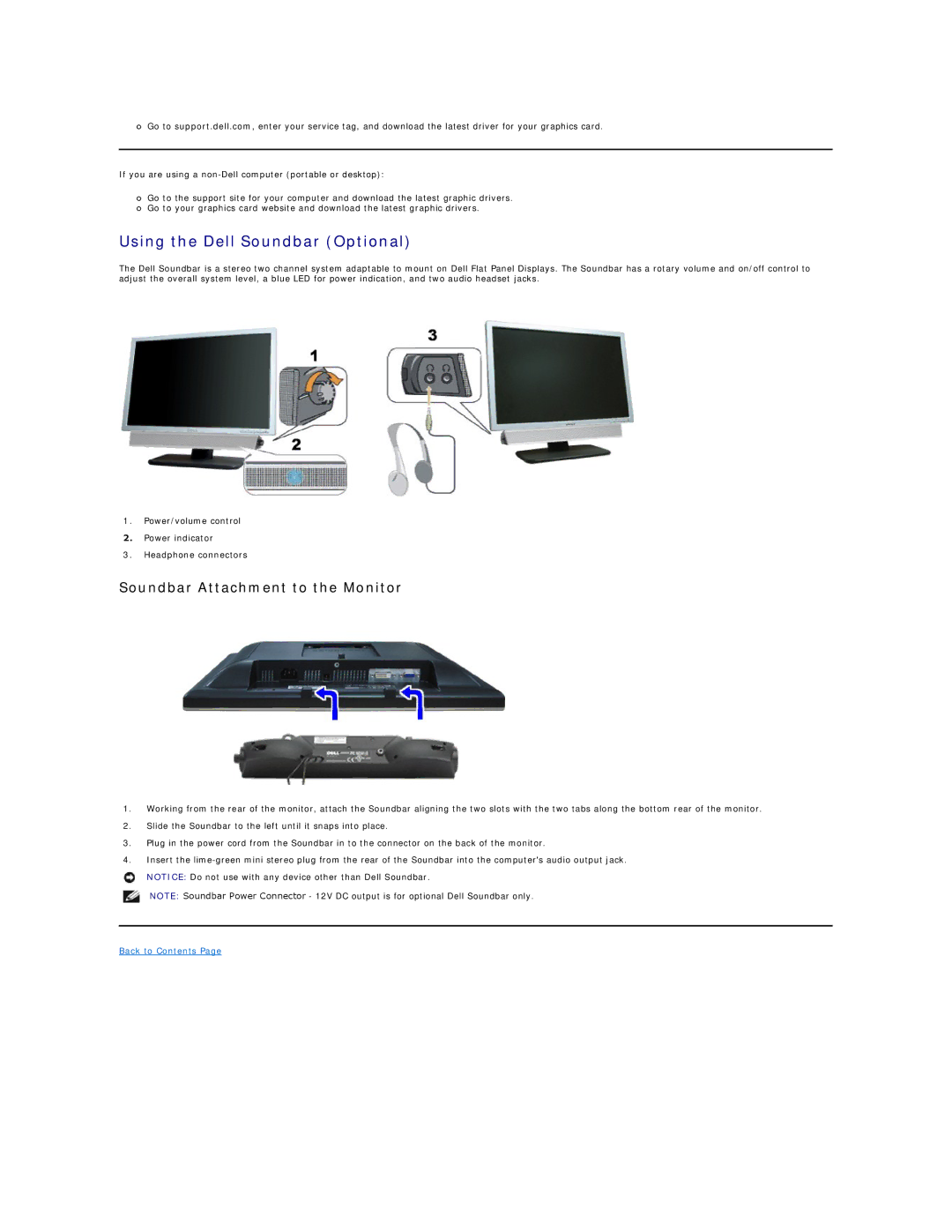 Dell SE198WFP appendix Using the Dell Soundbar Optional, Soundbar Attachment to the Monitor 