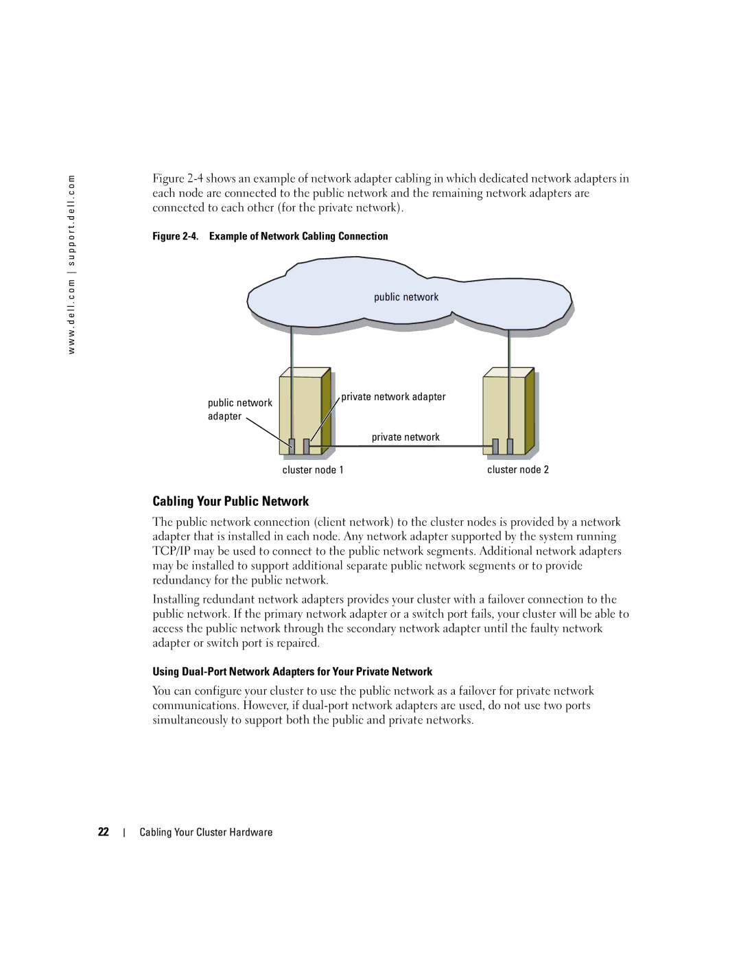 Dell SE500W manual Cabling Your Public Network, Private network adapter Cluster node 