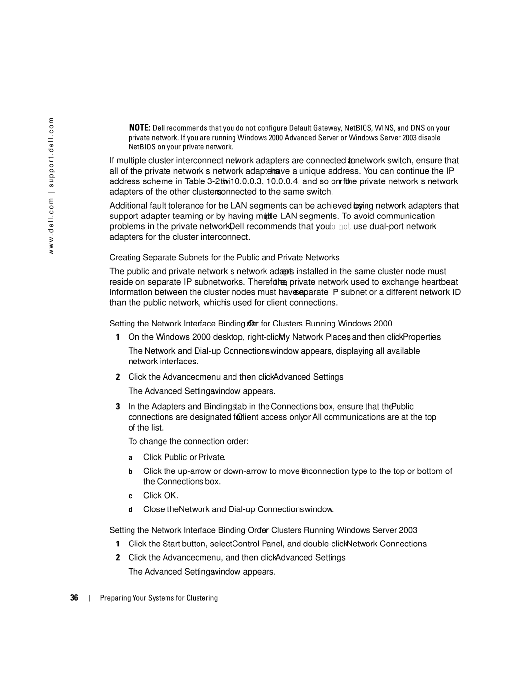 Dell SE500W manual Preparing Your Systems for Clustering 