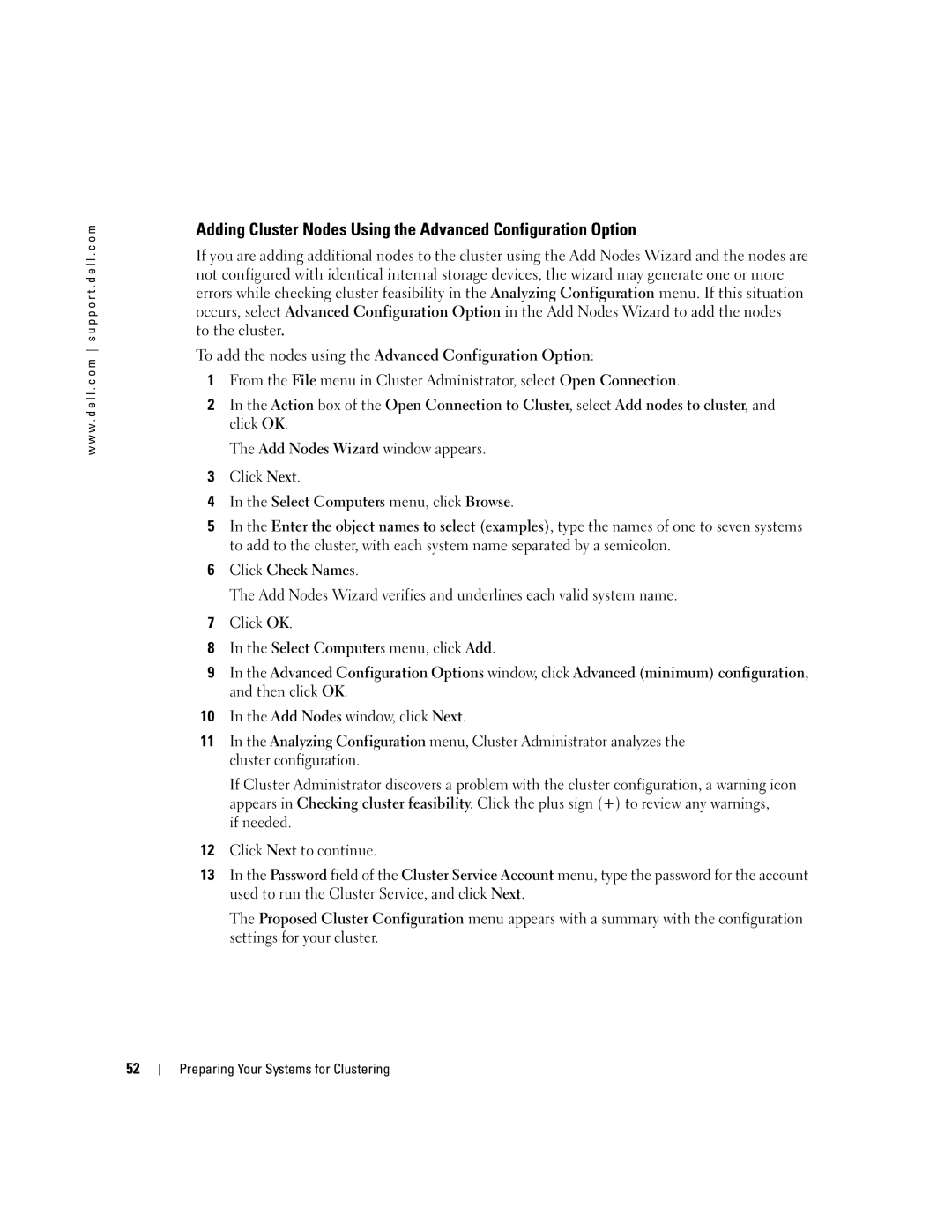 Dell SE500W manual Adding Cluster Nodes Using the Advanced Configuration Option 